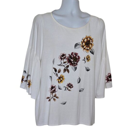 Karen Kane Women's Top white Floral Bell Sleeve size 2X - Picture 2 of 7